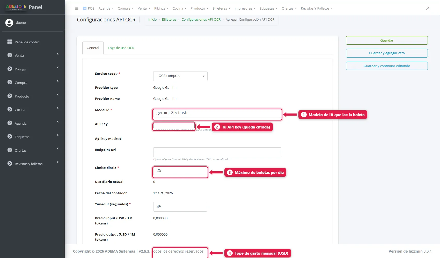 Configuración de la API de OCR