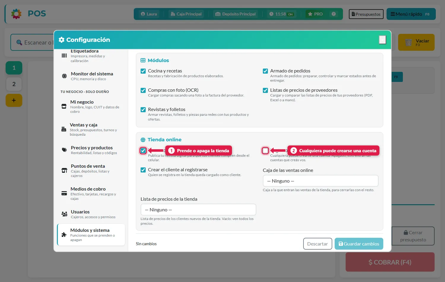 Configuración de la tienda