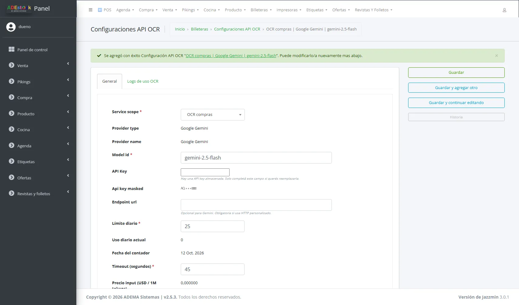 Configuración guardada