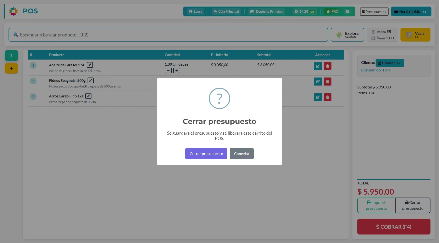 Confirmar cierre