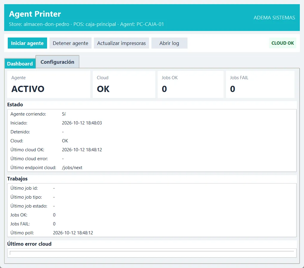 Dashboard del agente