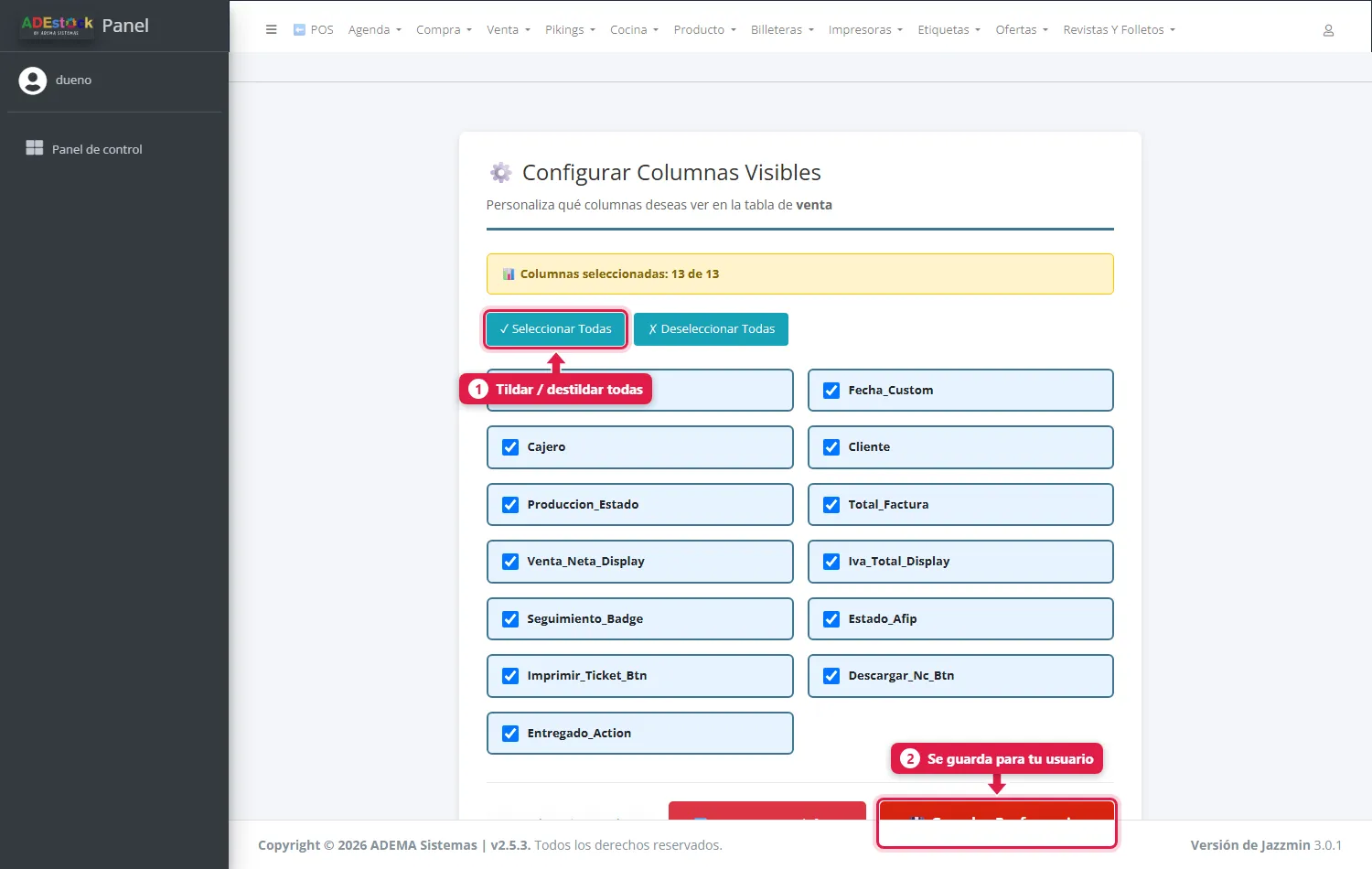 Configurar columnas
