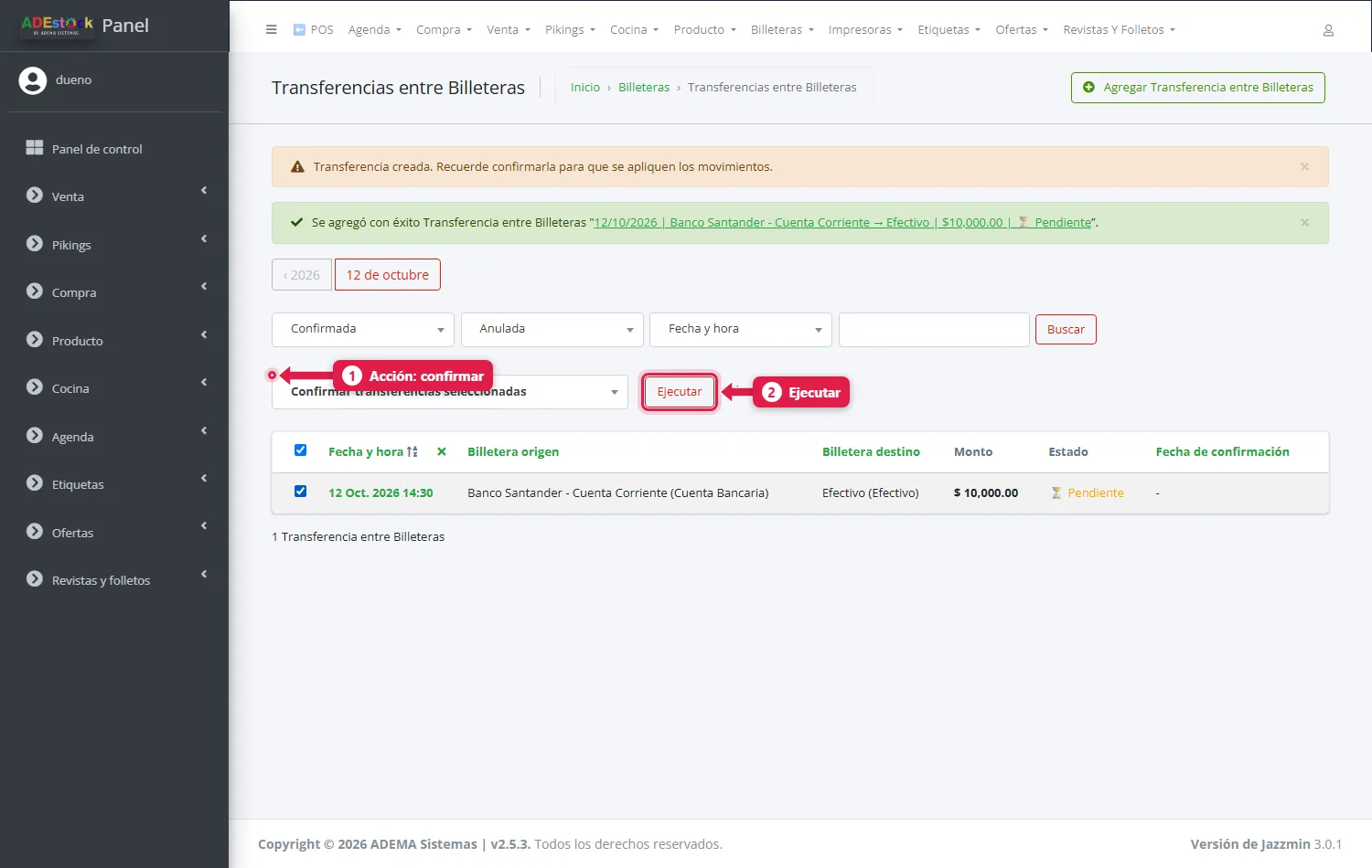 Confirmar la transferencia