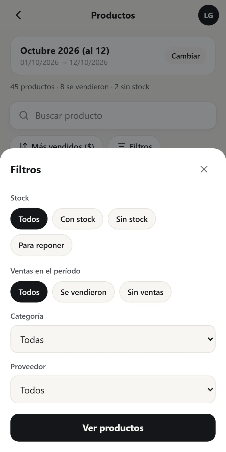 Filtros de productos