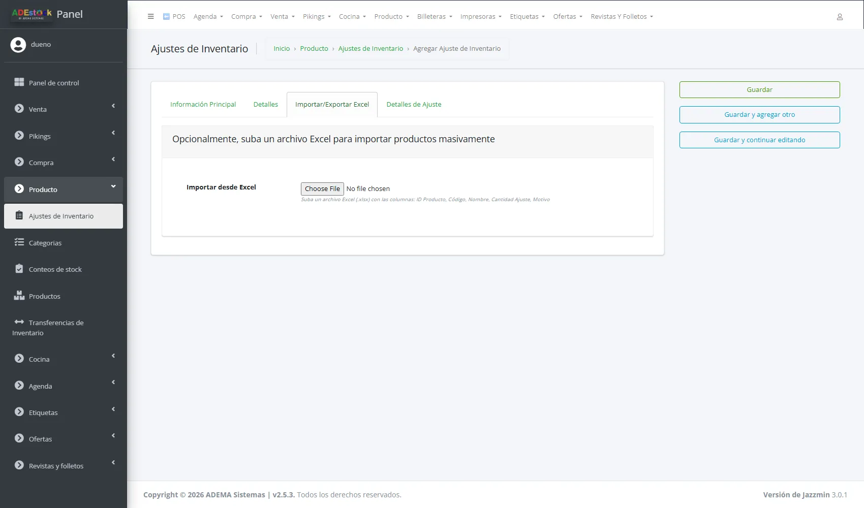 Importar y exportar Excel