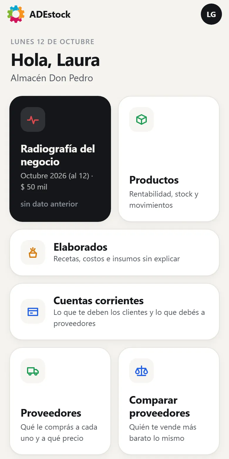 App del dueño: Hola, con la radiografía del negocio y accesos a productos, cuentas corrientes y proveedores