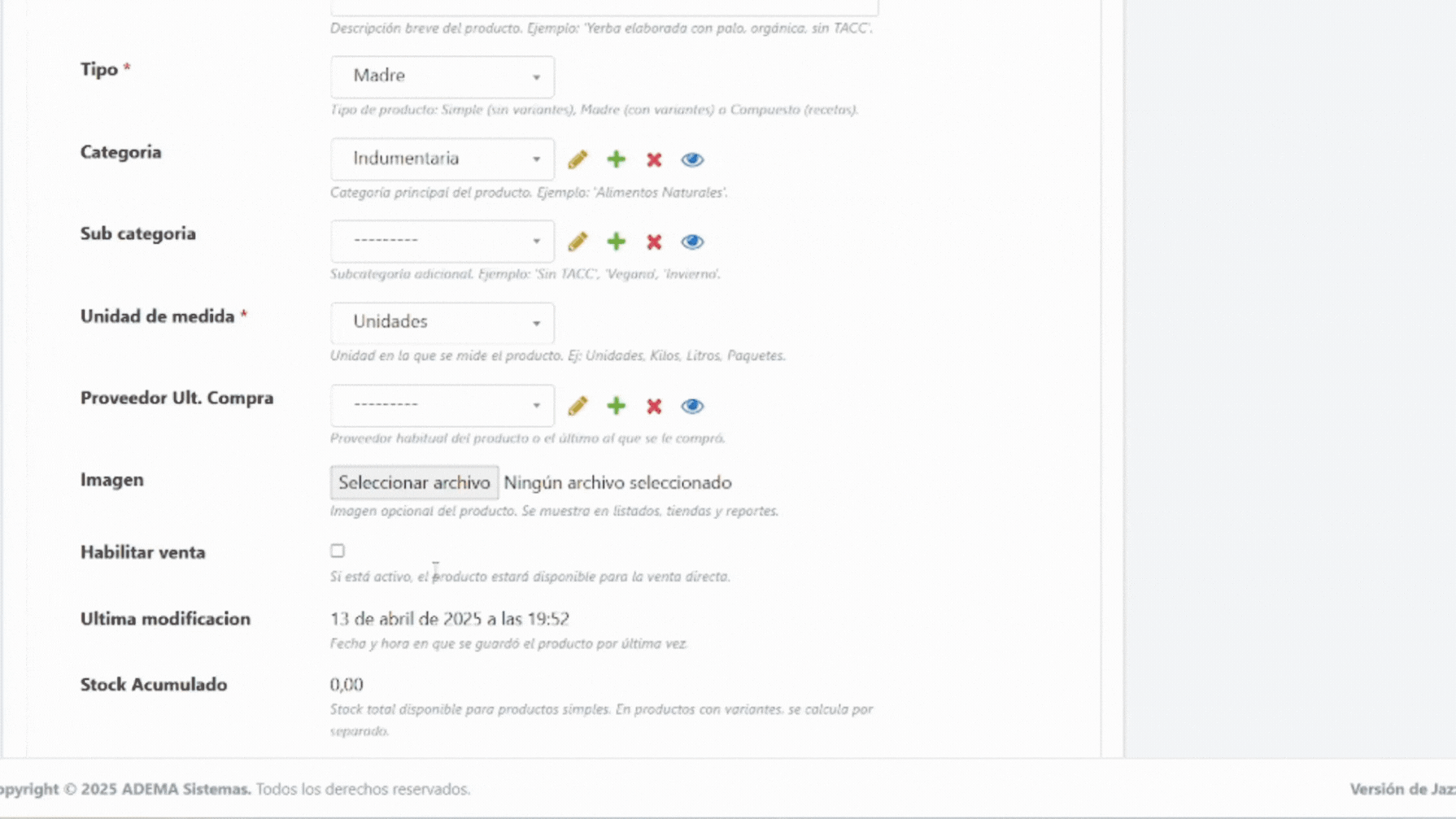 Añadir Producto Madre